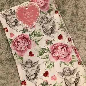 Valentines Day Romantic Floral Roses  & Cherubs Kitchen Towels Set of 2 NWT